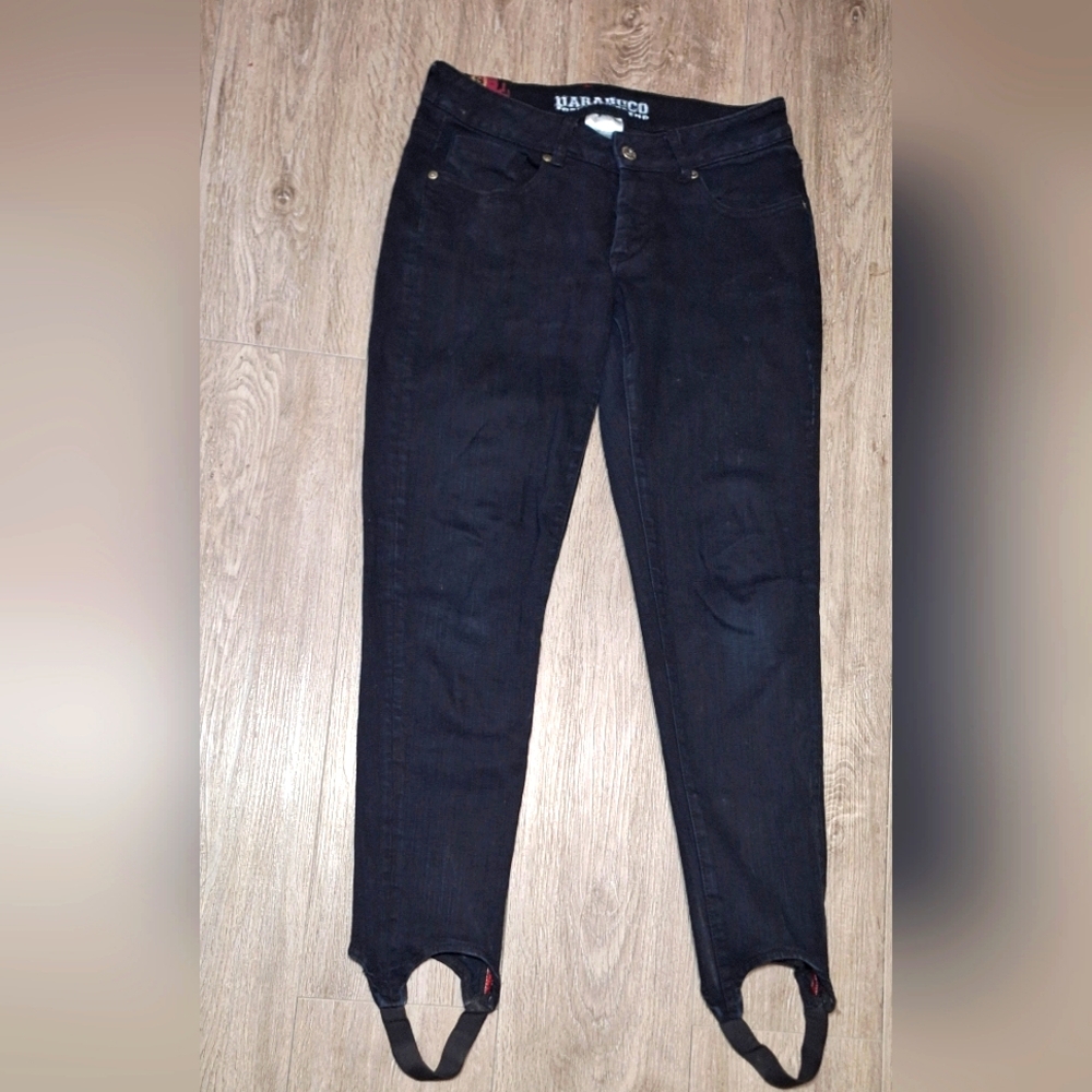 Patasuco Stirrup Jean's Womans size 30 Waist 29 Leg Black Stretch Jeans